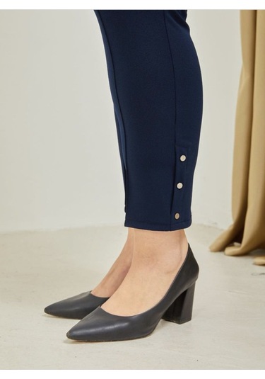 Scuba Yanlardan Cepli Önü Dikişli Paçası Çakmalı Beli Lastikli Büyük Beden Pantolon Lacivert