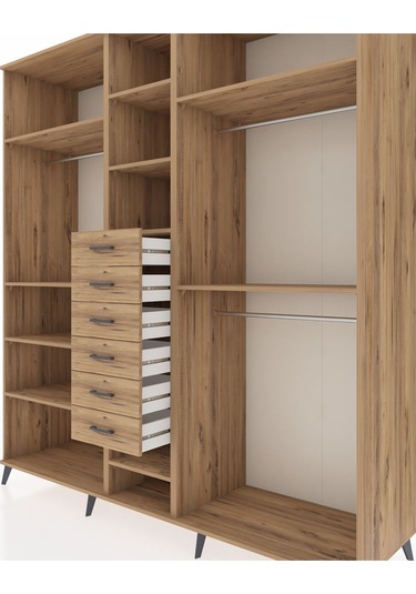 Kronos Dolap 10 Raflı 6 Çekmeceli 3 Askılı 220x59x243 Çam-çam/çam Atlas Çam/atlas Çam