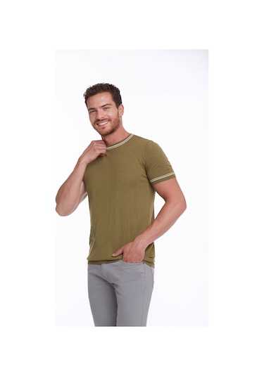 Hatemoğlu Yeşil Slim Fit Basic Bisiklet Yaka Triko Tişört-Yeşil