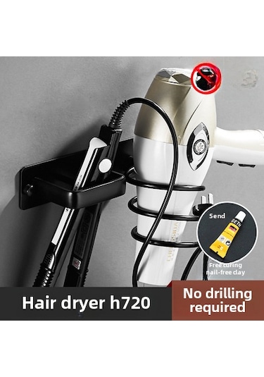 Yunboo Banyo Saç Bakımı Aletleri Depolama Rafı: Fön Makinesi, Düzleştirici, Kıvırıcı Tutucu - Siyah Uzay Alüminyum - Delme Yok Kurulum Diğer