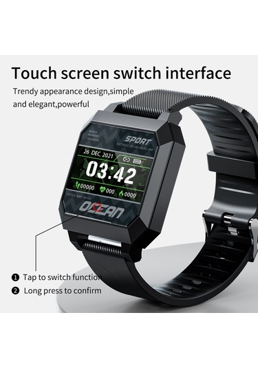 Geeroyoo Ocean 2 Akıllı Spor Saati - 0.96" Tft Dokunmatik Ekran, Uyku/nabız/kan Basıncı İzleme, Çoklu Spor Modu, Bildirimler, Android/ios Desteği - Siyah