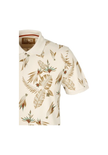 Erkek Bej Baskılı Slim Fit Dar Kesim Polo Yaka %100 Pamuk T-shirt Ncs Jeans 1178-bej Bej