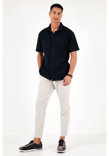 Buratti Pamuklu Regular Fit Kısa Kollu Erkek Gömlek 5902724 Indigo