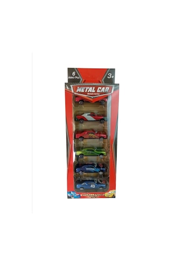 6'lı Metal Araba Seti, Şimşek, Renkli Tasarım, 8cm