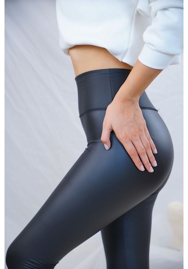 Incebelli Kadın Siyah Mat Deri Taytsiyahm Siyah