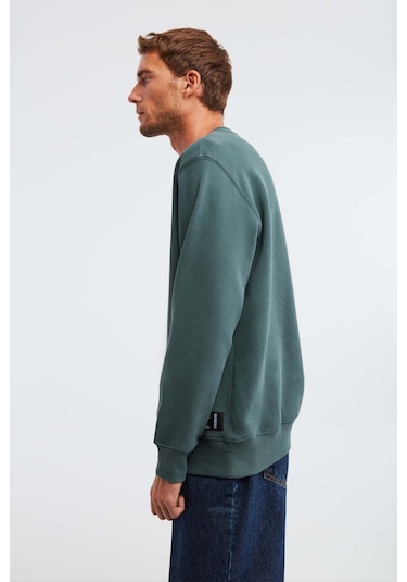 GRIMELANGE Travıs Erkek Organik Kumaşlı Yumuşacık Regular Fit Yuvarlak Yakalı Koyu Yeşil Sweatshirt Koyu Yeşil