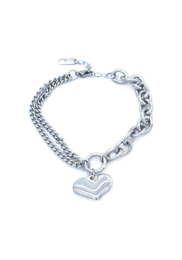 Ferizz 316L Çelik Büyük Kalp Detaylı Kadın Zincir Bileklik Beyaz