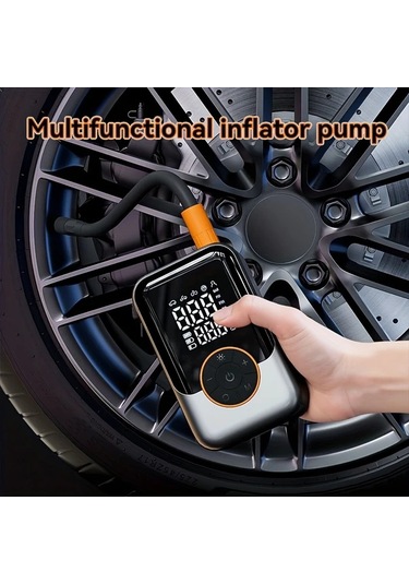 Oldfriend 1 Adet Gümüş Renk Taşınabilir Araba Pompası, Kablosuz Led Işıklı Dijital Basınç Göstergeli