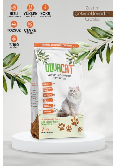 Zeytin Çekirdeğinden Üretilen Doğal Tozsuz Kedi Kumu 7 L