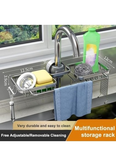 Novahub Siyah Altın Mutfak Lavabo Drenaj Rafı, Musluk Tutucu, Sünger Ve Fırça Organizatör, Banyo Ve Mutfak İçin/ Altın - Siyah