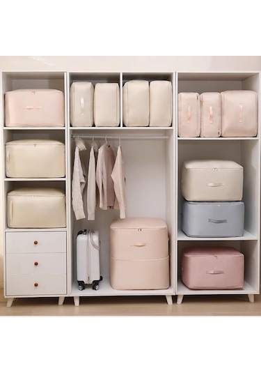 Vkemall Bej Organize Edici Depolama Çantası - İçki Suya Ve Nem'e Dayanıklı, Çift Yönlü Reçme, Geniş Tutamaklı, Giysi Ve Yorgan Saklama İçin 54 42 30cm Bej