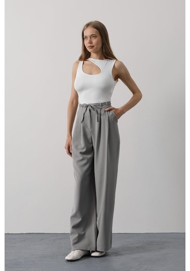 Emh Store Pileli Bağcıklı Oversize Pantolon - Gri Gri