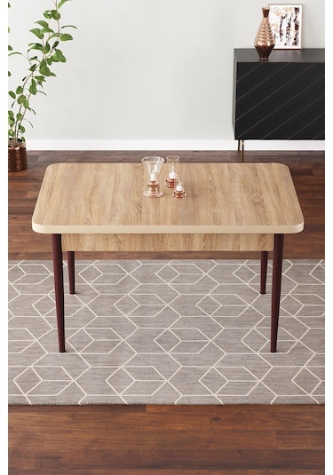 Pista 70x110 Mdf Masa Ahşap Ayaklı Sabit Üst Kalite Mutfak Masası Yemek Odası Masası Salon Masası Meşe