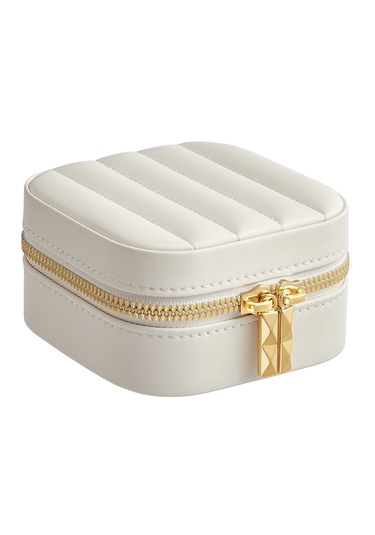 Dikiş Detaylı Fermuarlı, Aynalı, Çok Bölmeli Kompakt Takı Kutusu