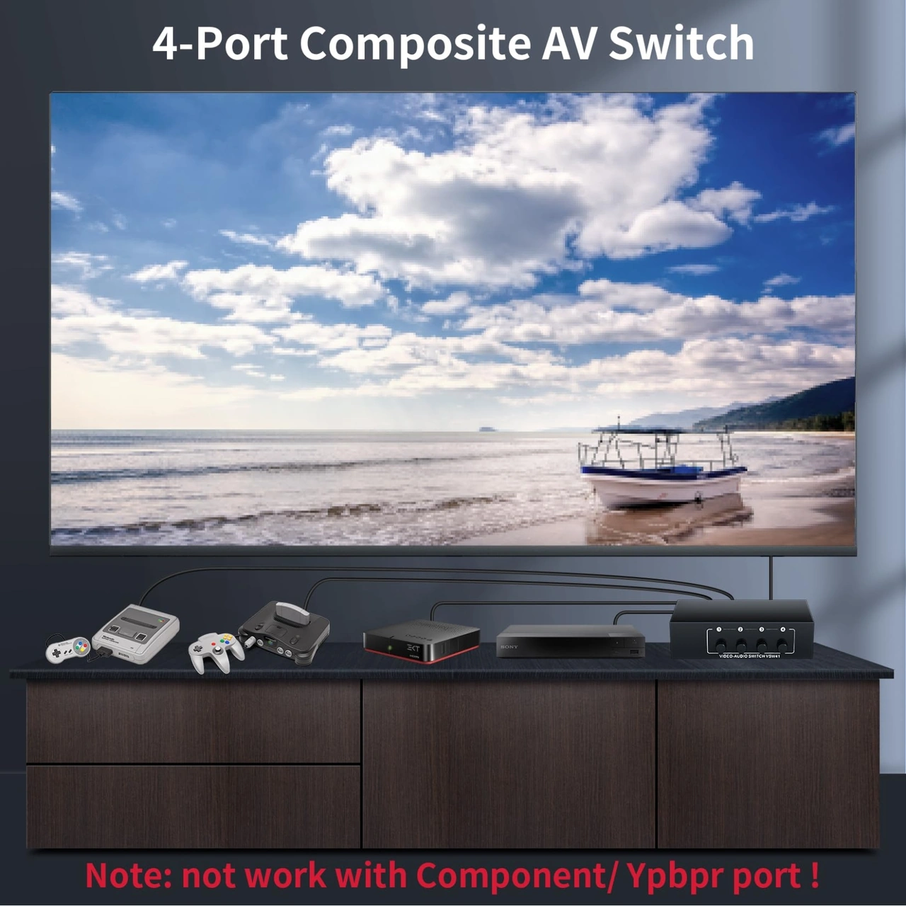 Sones Vsw41 Av 4 Girişli 1 Çıkışlı Rca Lotus Arayüz Ses Ve Video Anahtarı