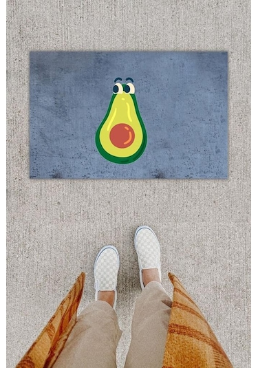 Dijital Baskı Dekoratif Şaşkın Avakado Antrasit Kapı Önü Paspası K-1299