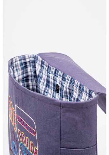 Fabric Craft Bag Sırt Çantası Pamuklu Nakışlı Figür Desen Mor