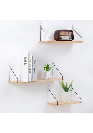 Qingmipy "rustik Ahşap Raf - Metal Askılı Çok Amaçlı Duvar Rafı 3 Boyut, 5 Renk Seçeneği " Siyah