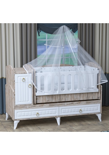 Garaj Home Sude Membran Country Asansörlü Beşik Yatak Uyku Seti Beyaz