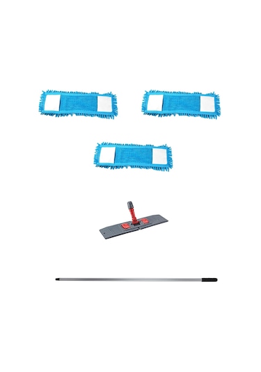 Cod-Ex Makarna Şönil Kuru Nemli Palet Tablet Mop Yedek Seti Takımı Mop 3'lü 40 CM + Mop Tutucu + Sap