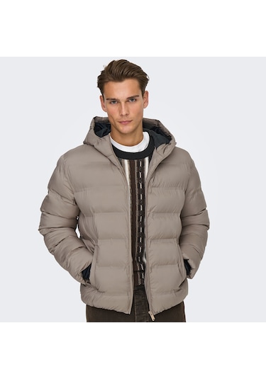 Only&sons Union Seamless Life Puffer Erkek Bej Kapüşonlu Mont Bej