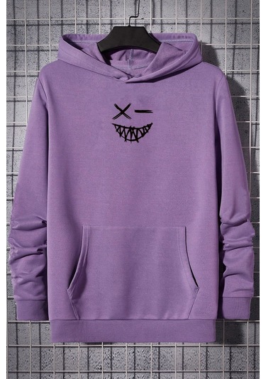 Cartoon Graphic Thermal Lined Drawstring Sweatshirt Lila