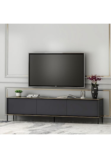 İmaj Tv Ünitesi, Tv Sehpası Traverten/gold - Antrasit Antrasit