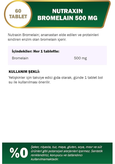Nutraxin Bromelain 500 Mg Takviye Edici Gıda 60 Tablet