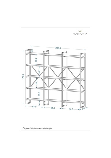 Nilamu Beyaz 200 Cm Kitaplık Metal Gövde, Açık Raflı Organizer Ve Düzenleyici Beyaz
