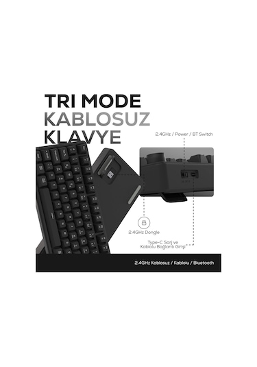 Hk258 Membrane Lcd Rgb Kablosuz/bluetooth Siyah Full Türkçe Gaming Oyuncu Klavye