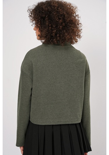 Bigdart 55449 Fermuarlı Yaka Örme Sweatshirt - Haki