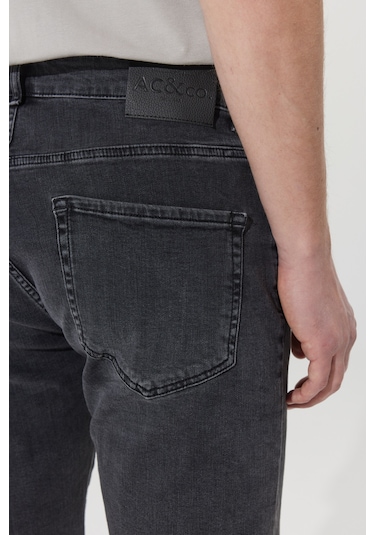 Ac&Co / Altınyıldız Classics Erkek Grı Slim Fit Dar Kesim Pamuklu Esnek Denim Şort