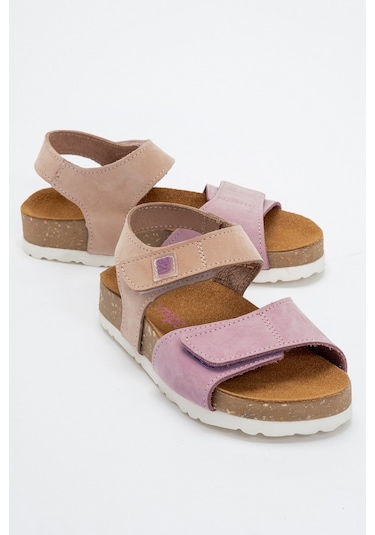Mnpc Unisex Çocuk Lila-pembe Hakiki Deri Mantar Tabanlı Günlük Çocuk Sandalet 25y4s10047789 Lila-pembe