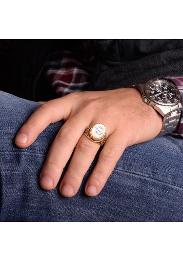 925 Ayar Gümüş Yüzük - Sembol Yüzükler - Erkek Yüzükleri Hat Sanatı Gümüş