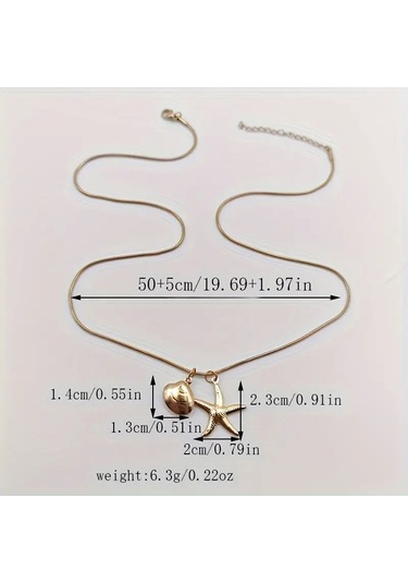 Mumicemum Deniz Yıldızı Ve İstiridye Detaylı Çelik Kolye 18k Altın Kaplama Altın