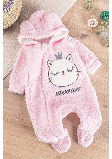 Babymod Kedi Figürlü Peluş Welsoft Kız/erkek Bebek Tulum Pembe