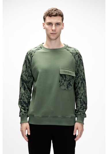 Deep Soluk Yeşi L Crewneck Erkek Baskılı Sweatshirt Soluk Yeşil