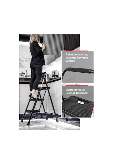 3 Basamak Siyah Merdiven Geniş Basamaklı EUROTOWER