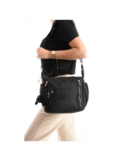 Kadın Postacı Çanta Hafif Klinkır Kumaş 30 27 Cm Çapraz Askılı Omuz Çantası Günlük Kol Çantası Siyah