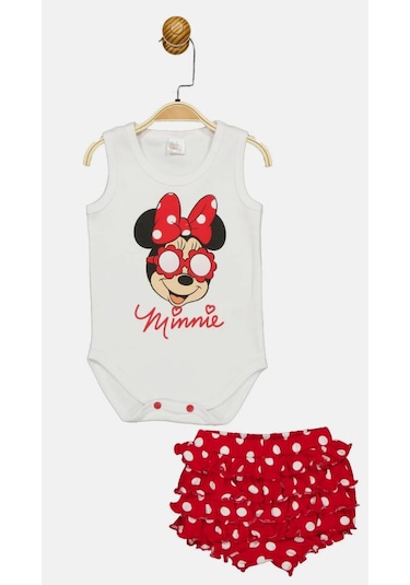 Minnie Mouse Lisanslı Kız Bebek Beyaz Alt Üst Takım Mn17354 Beyaz