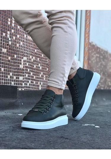 Wg032 Haki Bağcıklı Sneakers Yarım Bilek Bot Renklı Çok Renkli