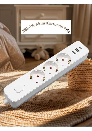 Ftr/16 3680w 16a 3 Priz, 2 Usb, 1 Type-c, 1.8 Metre Akım Korumalı