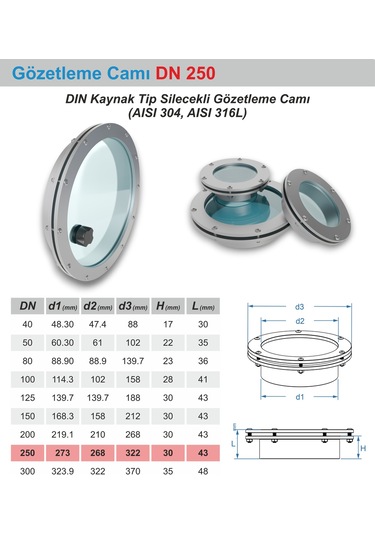 Kaynaklı Gözetleme Camı 250dn
