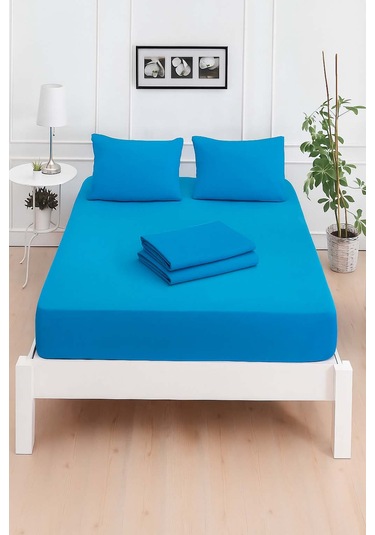 Mirava Premium %100 Pamuk Penye Lastikli Tek Kişilik Çarşaf Takımı 1 Yastık Kılıfı Dahil Turkuaz 100x200cm Turkuaz