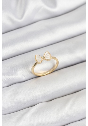 Pirinç Gold Renk Fiyonk Model Kadın Yüzük Çok Renkli