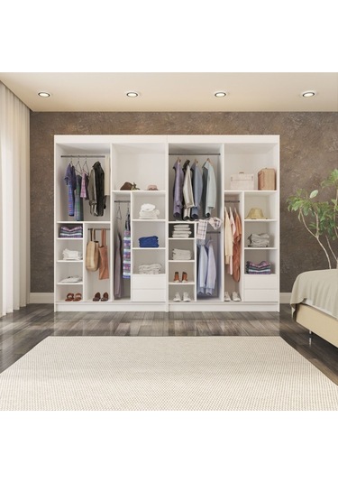 Sürgülü Gardırop Dört Kapaklı 320/210 Cm Parlak Beyaz