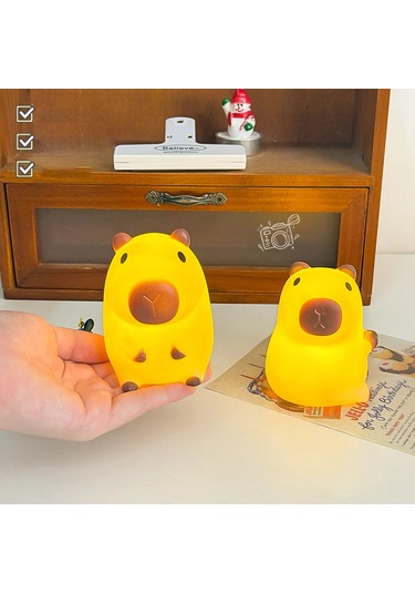 Şirin Mini Kapibara Gece Lambası Pille Çalışan Karikatür Lamba 1 Çok Renkli