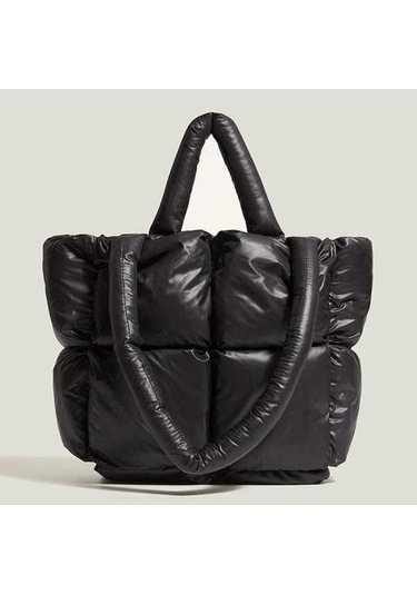 Ganzhoushop Yumuşak Yeni Uzay Tote Pamuklu Omuz Moda Kumaş Kış Kapasiteli Kadın Çantası Çantası Çantalar Çanta Çanta Büyük Black Aşağı Alışveriş Jn Siyah