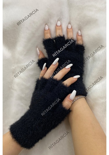 Peluş Kesik Parmak Eldiven Siyah1