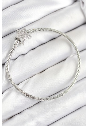 Pirinç Charm Zirkon Taşlı Yıldız Model Gümüş Renk Kadın Bileklik - Tj-bb7804 Çok Renkli